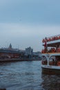 Galata Bridge and ferry vertical image. Istanbul view