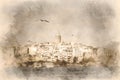 Galata district with the famous Galata Tower over the Golden Horn, Istanbul, Turkey Royalty Free Stock Photo