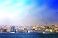 Galata district and ferry, Istanbul, Turkey Royalty Free Stock Photo