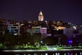 Galata Kulesi Tower at night in Istanbul, Turkey. Ancient Turkish famous landmark in Beyoglu district, European side of the city. Royalty Free Stock Photo