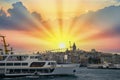 Galata Tower behind the ferry in Istanbul Royalty Free Stock Photo