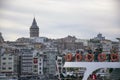 Galata Tower behind the ferry Royalty Free Stock Photo