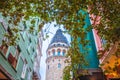 Galata tower and colorful architecture of Istanbul street view