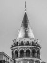 Galata tower in the early morning. black and white image
