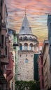 Galata tower. Galata Tower in Istanbul. Low angle view. Travel to Turkey. Landmarks of Turkey.