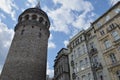 Galata tower between houses, Istanbul, Turkey