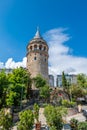 Galata Tower in Istanbul in summer, symbolic landmark in Galata area of Istanbul, Turkey