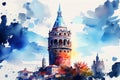 The Galata Tower in Istanbul, Turkey, a historic landmark and popular tourist attraction, generative ai illustration in