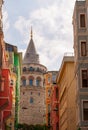 Galata Tower and the street in the Old Town of Istanbul, Turkey Royalty Free Stock Photo