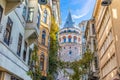 Galata Tower in the wonderful old street of Istanbul, Turkey Royalty Free Stock Photo