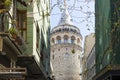 Galata Tower in the wonderful old street of Istanbul, Turkey Royalty Free Stock Photo