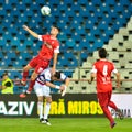 GALATI, ROMANAIA -MAY 08: Unidentified football players compete