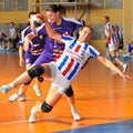 GALATI, ROMANAIA -MAY 08: Unidentified football players compete