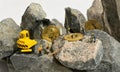 Galati, Romania - April 13, 2021 Construction site with miniature workers mining Bitcoin