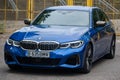 Galati, Romania - July 4, 2020: 2020 Blue BMW 3 Series G20 M340i xDrive Steptronic front and side view Royalty Free Stock Photo