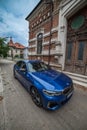 Galati, Romania - July 4, 2020: 2020 Blue BMW 3 Series G20 M340i xDrive Steptronic front and side view on a street Royalty Free Stock Photo