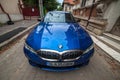 Galati, Romania - July 4, 2020: 2020 Blue BMW 3 Series G20 M340i xDrive Steptronic front and side view on a street Royalty Free Stock Photo