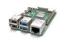 Galati, ROMANIA - March 20, 2020: Close-up of a Raspberry Pi 4 Model-B. The Raspberry Pi is a credit-card-sized single-board