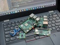Galati, ROMANIA - November 02, 2020: Close-up of Raspberry Pi 4 Model-B, Raspberry Pi 3 Model-B and Raspberry Pi Zero W on a