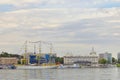 Galati, Romania - September 17, 2019. Brice Mircea Romanian Military Navy School Ship docked in port quay of Galati Royalty Free Stock Photo