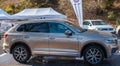 Galati, Romania - September 13, 2019: Gold Volkswagen Touareg 3 III side view