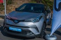 Galati, Romania - September 15, 2019: Gray Toyota C-HR Hybrid facelift front view