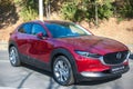 Galati, Romania - September 15, 2019: Red Mazda CX-30 facelift front view Royalty Free Stock Photo