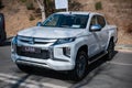 Galati, Romania - September 15, 2019: White Mitsubishi L200 KL facelift front view