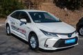 Galati, Romania - September 15, 2019: White Toyota Corolla Hybrid facelift front view