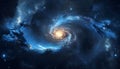 Galaxy on background of blue cosmos