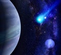 Galaxy background with planet and comet Royalty Free Stock Photo