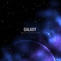 Galaxy background with shining stars. Abstract constellation background with purple nebula and planets. Cosmos Royalty Free Stock Photo