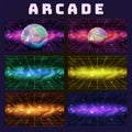 Galaxy Collection On Arcade Background Set Vector