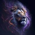 Galaxy and constellations with lion face.generative AI
