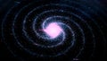 Galaxy in deep space of a spiral form rotating on black background, seamless loop. Animation. Flying through star fields Royalty Free Stock Photo