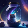 galaxy environment, Capturing A whimsical, a small kitty, winter spring wind rainbow a sprinkle of edible glitter in an unopenable