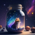 galaxy environment, Capturing A whimsical, a small kitty, winter spring wind rainbow a sprinkle of edible glitter in an unopenable