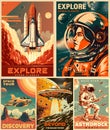 Galaxy exploration colorful set flyers Royalty Free Stock Photo