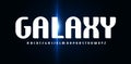 Galaxy font, high minimal rounded alphabet with glowing flare. Futuristic elegant letters for science fiction cinema