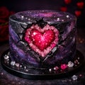 Galaxy Geode Cake with Pink Crystal Heart Center AI-GENERATED Royalty Free Stock Photo