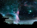 galaxy in night dark blue sky and silhouette tree Royalty Free Stock Photo