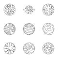 Galaxy planet icons set, outline style