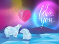 Galaxy and polar bears background for web, banners, flayers, cards. I love you lettering.