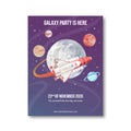 Galaxy poster design with Saturn, moon, rocket, Venus illustration watercolor