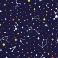 Galaxy seamless pattern. Bright space background. Color constellation texture. Vector illustration for print, card Royalty Free Stock Photo