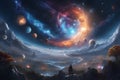galaxy sky falling planet generated by ai