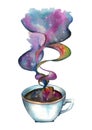 Galaxy style illustration of first morning coffee