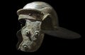 Galea or Roman soldier helmet. Isolated over black