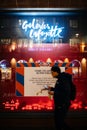 Galeries Lafayette shop window announcing festive opening of Christmas spectacle Royalty Free Stock Photo