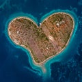 Galesnjak, Croatia - Aerial top-down view of the famous heart shaped island of Galesnjak on the Adriatic sea in Zadar